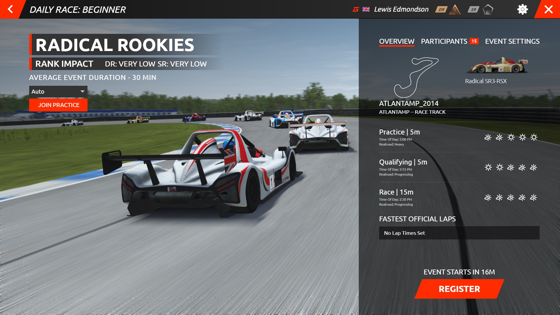 rFactor 2 Daily Race Event Screen